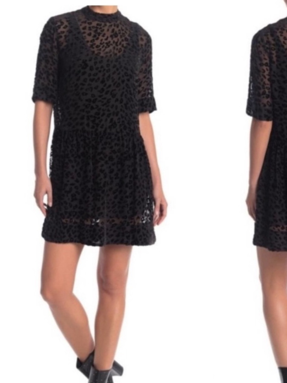 Rag & Bone Gia Black Leopard Print Silk Blend Burnout Mini Dress medium